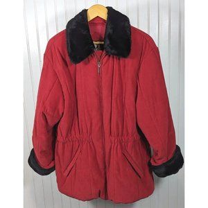 Mulberry Street Parka Jacket Coat Red Faux Fur Trim Women's Large Russia Vintage